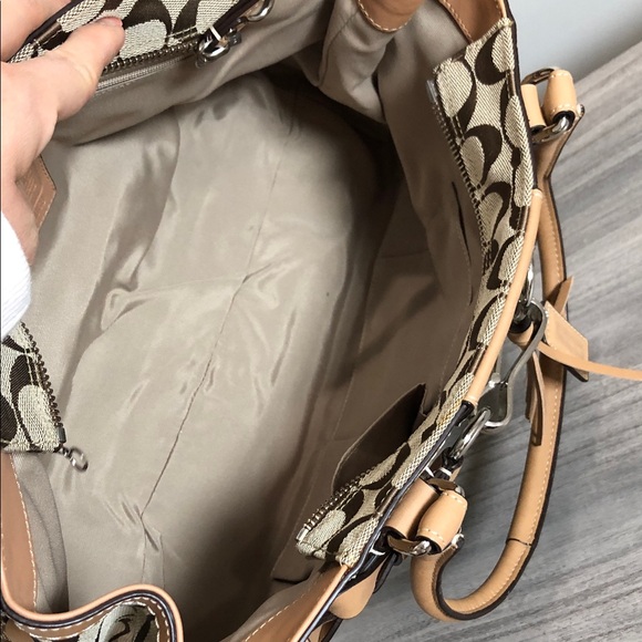 Coach Beige and Brown Signature Shoulder Bag With Tassel (BG1) - Picture 8 of 13